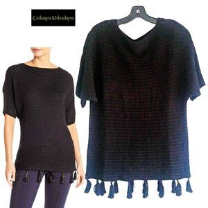 Catherine Malandrino Tassel Hem Stripe Dolman Knit Top NWT S